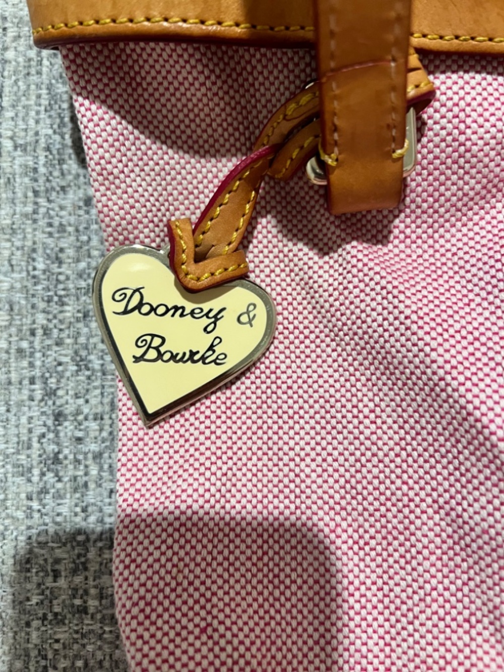Dooney & Bourke Pink Canvas Heart Logo Tote Bag Leather Trim Anniversary Style - Picture 8 of 16